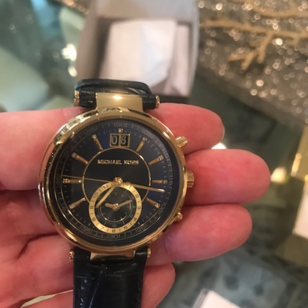 MICHAEL KORS WOMEN'S CHRONOGRAPH NAVY WATCH w/LEATHER STRAP - BRAND NEW!